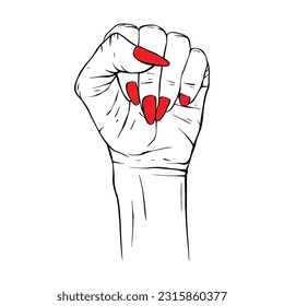 Long red nails hand drawn gesture sketch vector illustration line art