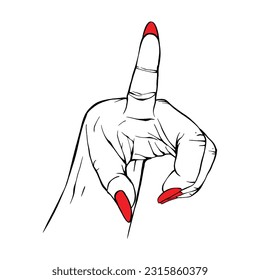 Long red nails hand drawn gesture sketch vector illustration line art