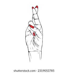 Long red nails hand drawn gesture sketch vector illustration line art