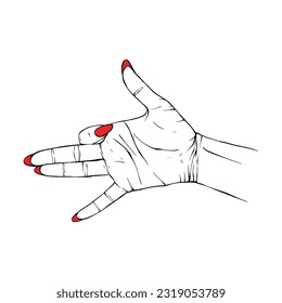 Long red nails hand drawn gesture sketch vector illustration line art