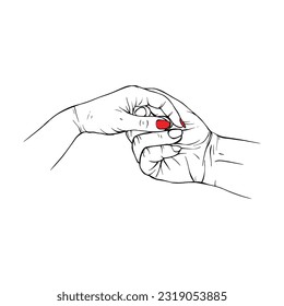 Long red nails hand drawn gesture sketch vector illustration line art