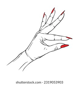 Long red nails hand drawn gesture sketch vector illustration line art