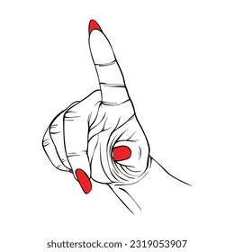 Long red nails hand drawn gesture sketch vector illustration line art
