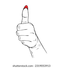 Long red nails hand drawn gesture sketch vector illustration line art