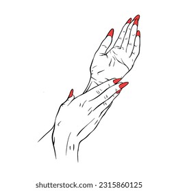 Long red nails two hand drawn gesture sketch vector illustration line art
