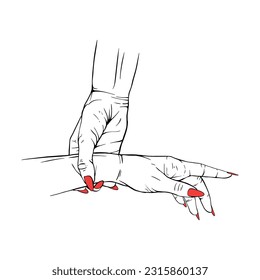Long red nails two hand drawn gesture sketch vector illustration line art