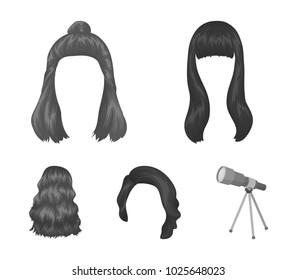 Long, red and other types of hairstyles. Back hairstyle set collection icons in monochrome style vector symbol stock illustration web.