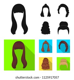 Long, red and other types of hairstyles. Back hairstyle set collection icons in black, flat style vector symbol stock illustration web.