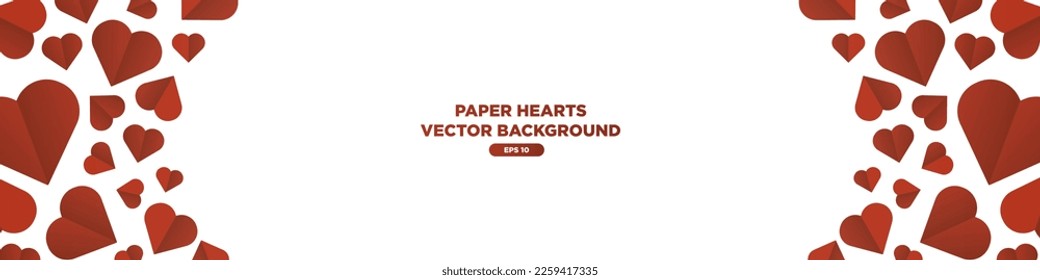 El fondo del fondo del papel rojo largo con fondo blanco para copiar espacio e imágenes. Plantilla de marco de panorámica de corazón de papel. Ilustración vectorial. EPS 10