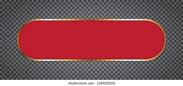 Long Red Ribbon Banner Button With Gold Frame On Transparent Background