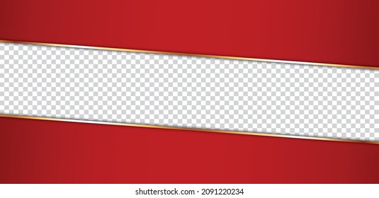 Long Red Ribbon Banner With Gold Frame With Transparent Place	
