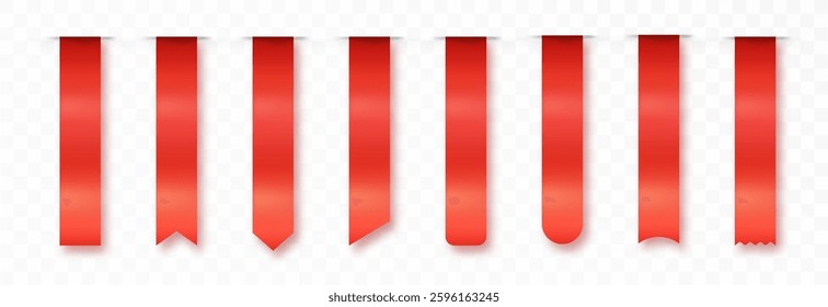 long red ribbon tag. Bookmark or flag banner vector. Discount promotion red ribbon banners isolated.