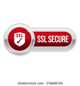 Long red secure button with metallic border