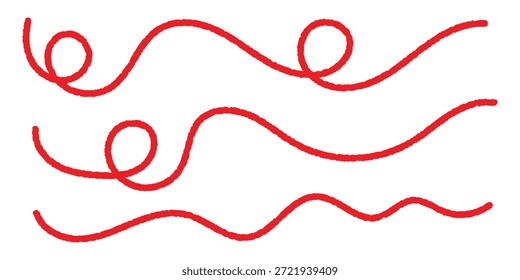 Icono de hilo rojo largo. Un hilo de seda rojo se enlazó en forma de círculo, extendiéndose en ambos extremos, simbolizando el hilo rojo. Hilo rojo largo. EPS 10.
