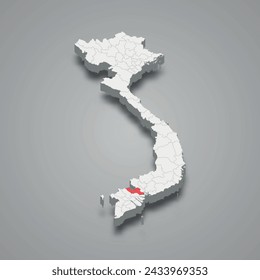 Long An región resaltada en rojo en un mapa 3d de Vietnam gris