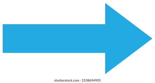 Long right arrow vector icon. Blue horizontal double arrow. Vector icon. Thick pointer vector icon isolated on white background. Vector illustration. EPS 10
