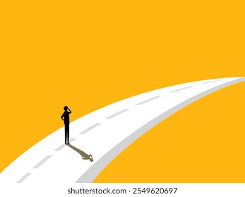 Long Road Ahead. Businessman on the Bridge Road. vector