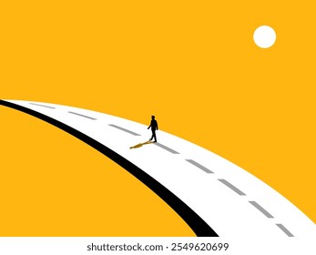 Long Road Ahead. man on the Bridge Road. vector