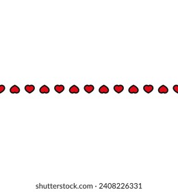 A long row of hearts. Vector pattern on an empty background. Editable seamless repeating template.