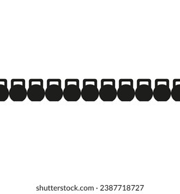 Long row of sports kettlebell. Seamless repeating pattern. Vector silhouettes.