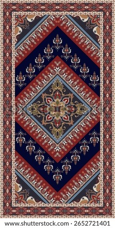 Long rug, Persian rug, vintage pattern decoration, separate rug design