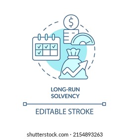 Long run solvency turquoise concept icon. Assets and liabilities. Budget balance abstract idea thin line illustration. Isolated outline drawing. Editable stroke. Arial, Myriad Pro-Bold fonts used