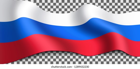 Long Russian flag on transparent background. Flag for any illustrations related to the holidays of Russia and in general with the country. Vector illustration.