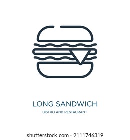 long sandwich thin line icon. sandwich, hamburger linear icons from bistro and restaurant concept isolated outline sign. Vector illustration symbol element for web design and apps.
