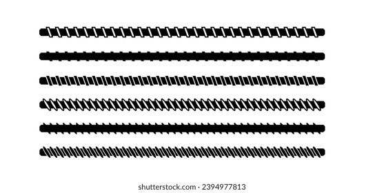 Largo, rosca de rosca, patrón de línea. Piezas de repuesto, partes de tornillo. Herramientas de subprocesos. Tornillos metálicos para tornillos con tuercas apretadas. Icono del tornillo del tornillo de la lámpara. Tornillos y jarras. Herramientas para arreglar y reparar. Incansable