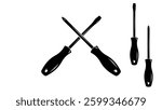 Long screwdrivers,  black  isolated silhouette