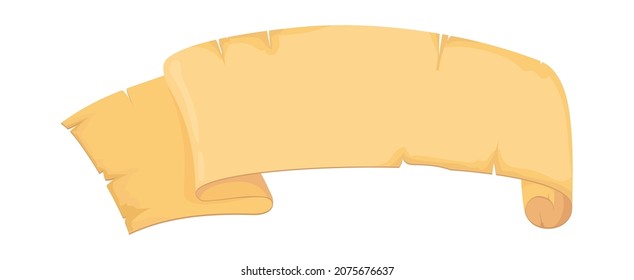 long scroll of parchment. Papyrus roll for old game, cartoon vector illustration isolated on white background