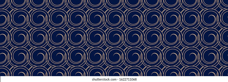 Long seamless background. Dark blue backdrop with abstract golden pattern. Vector illustration
