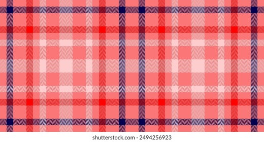 Long seamless plaid fabric, give check texture textile. Vibrant pattern vector tartan background in red and light colors palette.