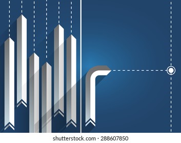 Long Shadow Arrows with Gradient Surfaces with One Heading Other Way on Blue Background, EPS 10 Vector Illustration