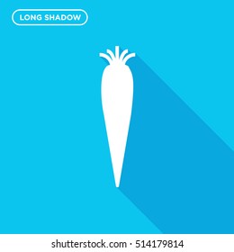 Long shadow Carrot vector icon on blue, isolated, silhouette, logo, EPS 10, UI, Web, Sign, flat, Symbol, element, illustration, material design, app, ai, cdr, tif, jpg, png, psd, image