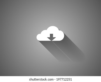 long shadow Flat icon of download cloud