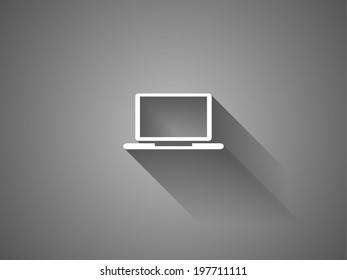 long shadow Flat icon of laptop