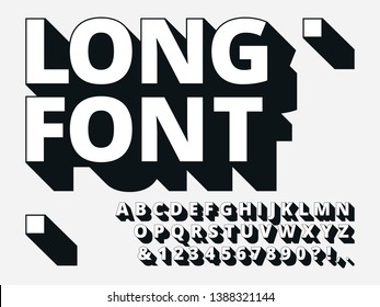 Long Shadow Font. Retro Boldness 3d Alphabet, Old Bold Type And Vintage Cool Typography Hipster Type Lettering Vector Illustration Set