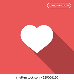 Long shadow heart vector icon on red background, love sign and symbol