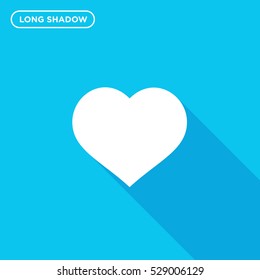 Long shadow heart vector icon on blue background, love sign and symbol