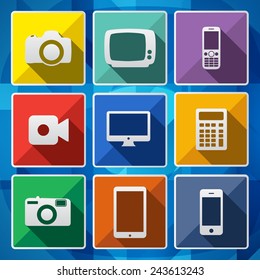 Long Shadow Icon Set | Trendy Design | Fashionable icons | Modern Minimal Look | Clean Design Concept | Smart Devices
