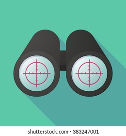 Long shadow illustration of a binoculars viewing a crosshair