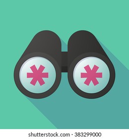 Long shadow illustration of a binoculars viewing an asterisk