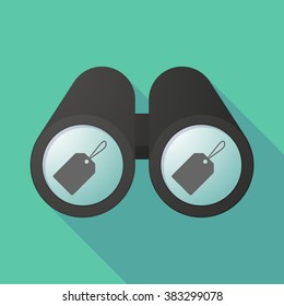 Long shadow illustration of a binoculars viewing a label