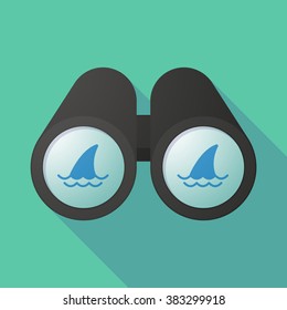 Long shadow illustration of a binoculars viewing a shark fin