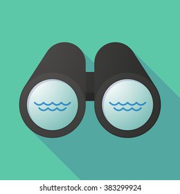 Long shadow illustration of a binoculars viewing a water sign