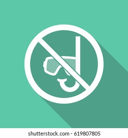 Long shadow illustration of  a diving glasses and a snorkel  in a not allowed signal   