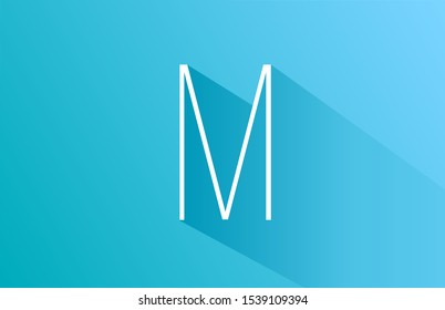 long shadow M logo letter alphabet for icon design in white and blue. Suitable as a logotype for corporate or business company