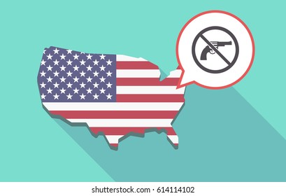 Long shadow map of United States of America and its flag with  a gun  in a not allowed signal 