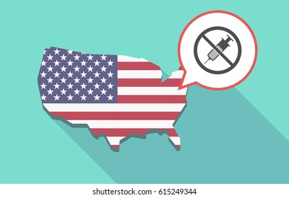 Long shadow map of United States of America and its flag with  a syringe  in a not allowed signal 